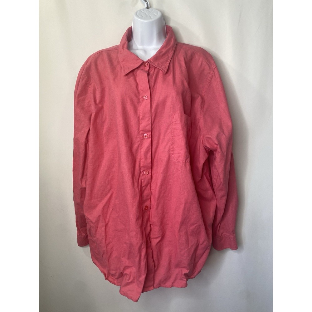 Liz Baker Women's Bubblegum Pink Linen Blend Button Down Blouse Size 3X Cruiser